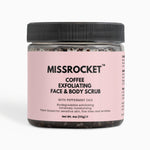 Missrocket coffee exfoliating scrub formulated to smooth skin and boost circulation